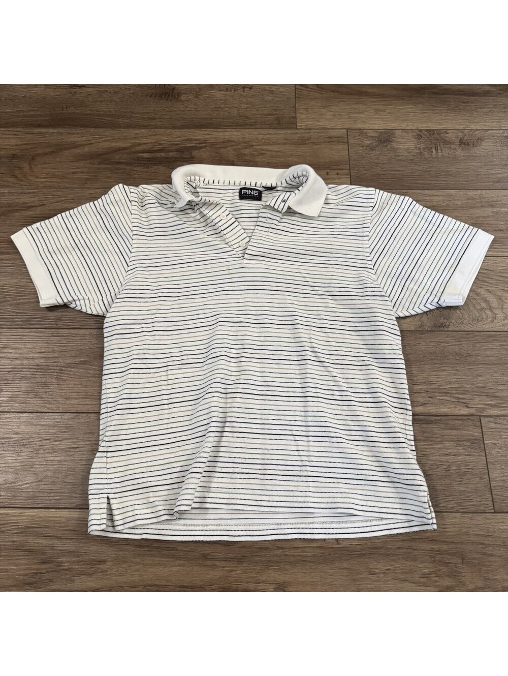 Ping Collection Men M White Multicolor Striped Polo Shirt